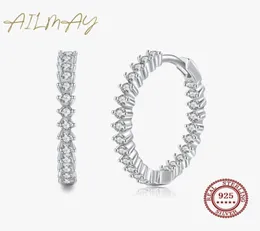 Hoop Huggie Ailmay Top Quality Real 925 Sterling Silver Fashion Luxury Full Of CZ Earrings for Women Classic Romantic Wedding Jewe4094830