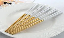 5 пар палочки для оправдания из нержавеющей стали титанизируют китайские золотые chopsitcks, набор черных металлических наборов избиения, используемый для суши -посуды T2009586555