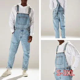 Män casual jeans denim rem jean jumpsuit löst passande ärmlösa casual feminino overaller dungarees playsuit 191e