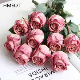 Decorative Flowers 11pcs/lot Fire Roasted Artificial Rose Burnt Edge Silk Fake Flower Wedding Floral Arrangement Ornament Christmas Home