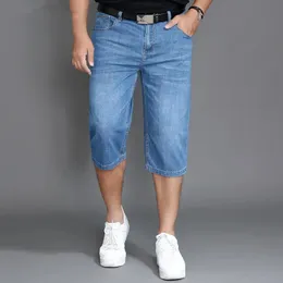 Summer Jeans Shorts Mens Denim Elastic Stretched Thin Short Jean Oversized Plus Light Blue 42 44 48 Male Calf Length Trousers 240412