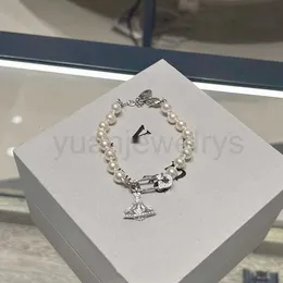 Vivi West Charm Bracelets Designer Saturn wydrążony w pełnej diamentowej bransoletce Pearl Pearl Bransoletka dla męskich damskich biżuterii Orecchini bijoux cjeewelers
