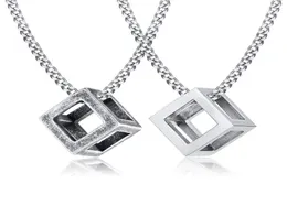 Charms de cubos de cubo 3D masculino e feminino em aço inoxidável geométrico de cubo aberto Pinging5410427