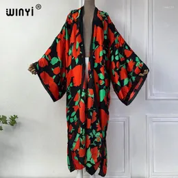 Summer 2024 Floral Print Beach Cover Up African Women Boho Cardigan Holiday Clothing Sexy Kimono Vestidos Para Mujer