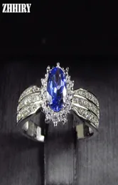 Clusterringe Zhhiry Natural Blue Tansanit Ring Echtes Festes 925 Sterling Silber Real Edelstein für Frauen Fein Schmuck 3200252