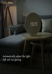 الساعات الحائط LED الجدول الرقمي على مدار الساعة مرآة الإنذار جوفاء التصميم الحديثة للاطلاع على غرفة المعيشة المنزل ديكور الخشب هدية بيضاء 11671456