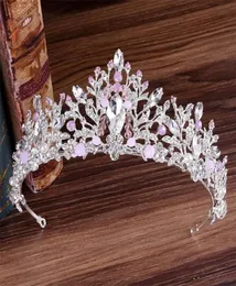 Kmvexo europeisk ny handgjorda söta rosa kristallpärlor krona brud hår smycken bröllop tiaras diadem huvudbonad huvudstycken y2004093072228