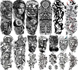 Full Arm Temporary Tattoos Sleeve For Men Women Realistic Fake Tatoos Warrior Lion Tiger Flower Tatoo Sticker4987350