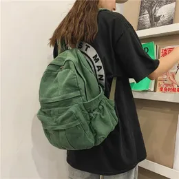 Backpack Solid Color Retro Women Korean Version Washed Canvas Female Handbag Travel Rucksack Teenage Girl Student Schoolbag