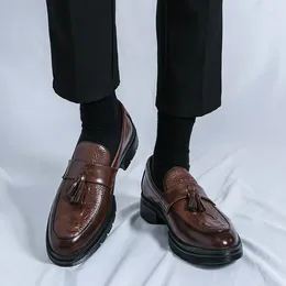 Sıradan ayakkabılar erkekler deri erkek moda bahar püskül soafers el yapımı iş dantel up damat ayakkabı