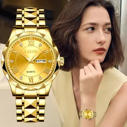 Lige Ladies Wristwatch Luxury Waterproof Luminous Date Gold Watch for Women Dress rostfritt stål Quartz Womens Watchesbox Y240419