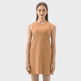 Vestido de roupas de ioga feminino L-29 Salia de tênis nua de verão Undersress de uma peça de fitness de fitness elástico de fitness de fitness elástico