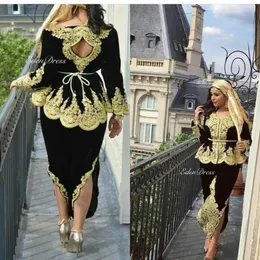 Vestidos de festa sexy preto karakou algerien vestido de noite 2024 manga longa baile de baile arábica com renda dourada abaya midi vestido