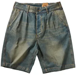 Sommarnostalgisk tvättad denim shorts herr silhuett lös sand tvättad för att göra gamla tvättade raka casual medium byxor 240430