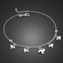 Torbões de boêmia coração para mulheres praia Sandálias descalça 925 Silver Silver Love Pingente Tornilista Pulseira em jóias para os pés da perna 240419