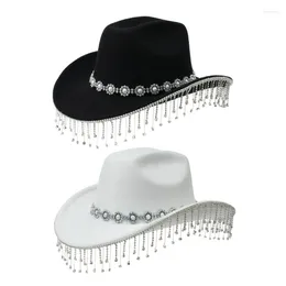 Boinas 652f Chapéus de cowboy de diamante pesado Tlassel Crystal Hat para Disco House Cocktails festas Férias comediante brilhante