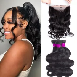 Wigs Wigs Brazilian Body Wave Human Hair Bundles With 360 Lace Frontal Closure 3 Bundles With Lace Closure 360 Hair On Sale