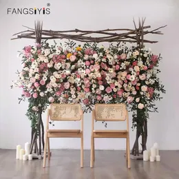 Flores decorativas Decoração de arco de casamento rosa Decoração Artificial Flower Row Arranjo pendurado canto Party Floral Tracery Wall adereços