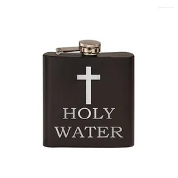 Hip Flasks Cross Pattern Holy Water Bottle Black Flask Stainless Steel Alcohol Whiskey Screw Cap