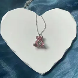 Swarovskis Necklace Designer Women Original Quality Luxury Fashion Crystal Brilliant Pink Bear Beating Heart Teddy Bear Sweet Collar Chain For Girlfriend