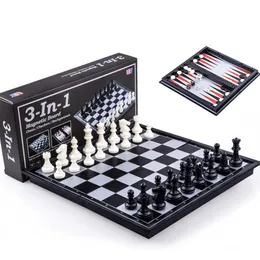10 International Chess Set Foldable 3 in 1 Magnetic Chess Checkers Backgammon Set Multifunctional for Party Family Activities 240415