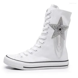 Scarpe casual High Top Aumenta Altezza Aumento della versione coreana Stivali da donna Front Lace su Zipper Side e Diamond Women Canvas