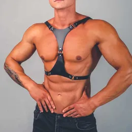 Установить фетишистский гомосексуальный бдсм грудный ремешок кожа мужская одежда панк -кузов, связанное с собой, Q240429