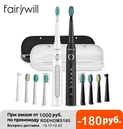 Fairywill FW-507 escova de dentes elétrica 5 modos Brilhos de dente USB escovas de dente de reposição Timer de dentes 8 cabeças de escova24417479337