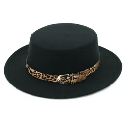 أزياء Women Wool Blend Lowler Cap Pork Hat Hat Jazz Hat Wide Flat Top Boater Leopard Lether Belt9037670