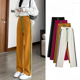 Women's Pants Women Wide-leg Chenille Velvet Loose Slim Straight Trousers Elastic Waist Drawstring Spring Autumn Ladies Capris