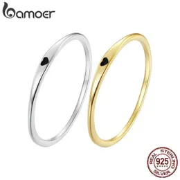 Band Rings Bamoer 925 Sterling Silver Simple Carve Heart Wedding Breatmon Ring for 2 Colors Size 5-10 Q240429