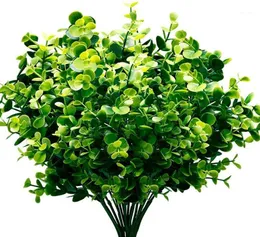 Plantas artificiais Arbustos Faux Boxwood 6 Pacote de folhagem de vegetação falsa com 42 hastes para o pátio de jardim Casamento de quintal Offi19945043