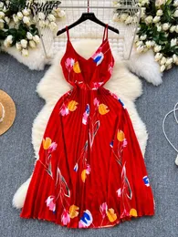 Повседневные платья nomikuma французский ретро -ретро -стиль нерегулярная печать средней длины платье для ремня для женщин 2024 Лето Бакк Лонг
