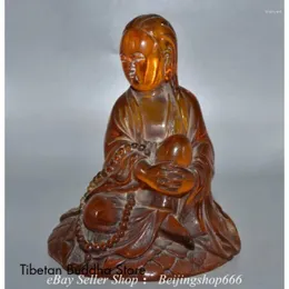 装飾的な置物8.2 "古い中国のアンバー彫刻kwan-yin guan yin goddess彫像の彫刻