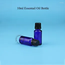 Speicherflaschen 50pcs/Los Glas 10 ml ätherische Ölflasche kleiner kosmetischer Behälter 1/3oz Blauer Proben -Probe -Topf mit schwarzer Kunststoffkappe