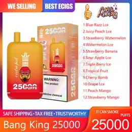 100% Original Bang King 25000 Puff Disposable Vape Pen 0% 2% 3% 5% Mesh Coil 650mAh Rechargeable Battery 46ml Pod 25K Puffs E Cigarettes 12 Flavors