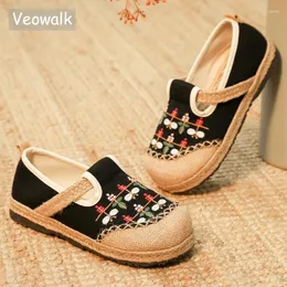 Scarpe casual veowalk piante ricamate da donna ricamato a mano in cotone espadrilles moca