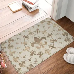 Carpets Fleur De Lys Non-slip Doormat Ornament Pastel Gold Carpet Living Room Kitchen Mat Prayer Indoor Decor