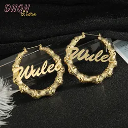 Wholesale 30mm-100mm Custom Bamboo Hoop Earrings Customize Name Style Personality Women Customized Gifts 240428