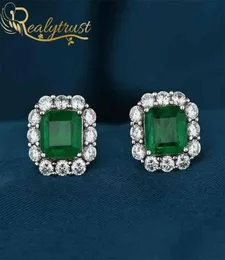 REALTRUST 925 Sterling Silver Syhthesis Emerald Studörhängen för kvinnor Fina smycken öron födelsedagspresent 2106189482270