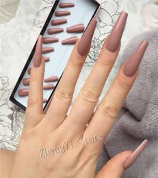 Super Long Fake Nails Coffin Glossy Artificial Plastics Impress Press On Nails False Girls Ballerina full cover Fingernails Tips1411476