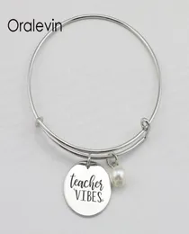 Öğretmen Vibes İlham Veri Damalı Graved Charm Kolye Genişletilebilir Tel Bilek Bangle Hediye Moda Jewelry10PCSlot L99521582794