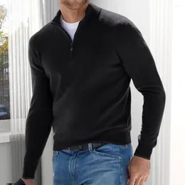 Męskie swetry męskie sweter jesienne stojaki zimowe z szyją zamkiem szczupłą dopasowanie solidnego koloru elastyczne miękkie dzianiny z długim rękawem