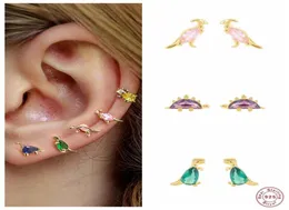 Stud Aide 925 Sterling Silver Söta dinosaurörörhängen för kvinnor Tiny Colored Zircon Crystal Animal Lage Ear Studs Jewelrystud1031927