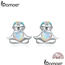 Stud Sloth Nails Sier Earrings 925 Sterling Cute Animal Heart Opal Earring Gift For Girl Party Jewelry Bse483 220125 Drop Delivery Dhstj