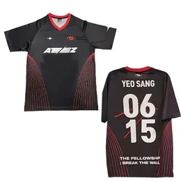 Men's T-Shirts Kpop ATEEZ T-shirt Short sleeved Breaking Wall Top Red Chenghua Yunho Yeosang San Mingi Wooyou Jongho Aid T-shirt Unisex J240429