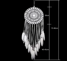 Nuovo circolare catcher da sogno in pizzo fatto a mano con piume decorazioni sospese decorazioni artigiane artigianato all'uncinetto bianco all'uncinetto dreamcatcher wi8675869