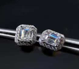 에메랄드 컷 Moissanite Diamond Stud Earring 100 Real 925 Sterling Silver Promise Wedding Earrings Women Bewely5806151