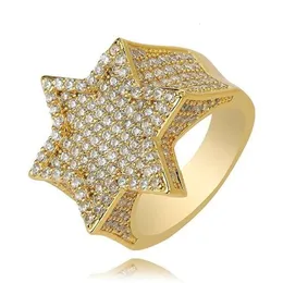 Fabricante de jóias personalizadas da SGARIT FELE MOISSANITE HIP HIP STAR STAR ANEL para homens 14k Rose Gold acabamento