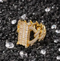 18k anéis banhados a ouro com pedra CZ Iced Out Cool Hiphop Ring Brand Design